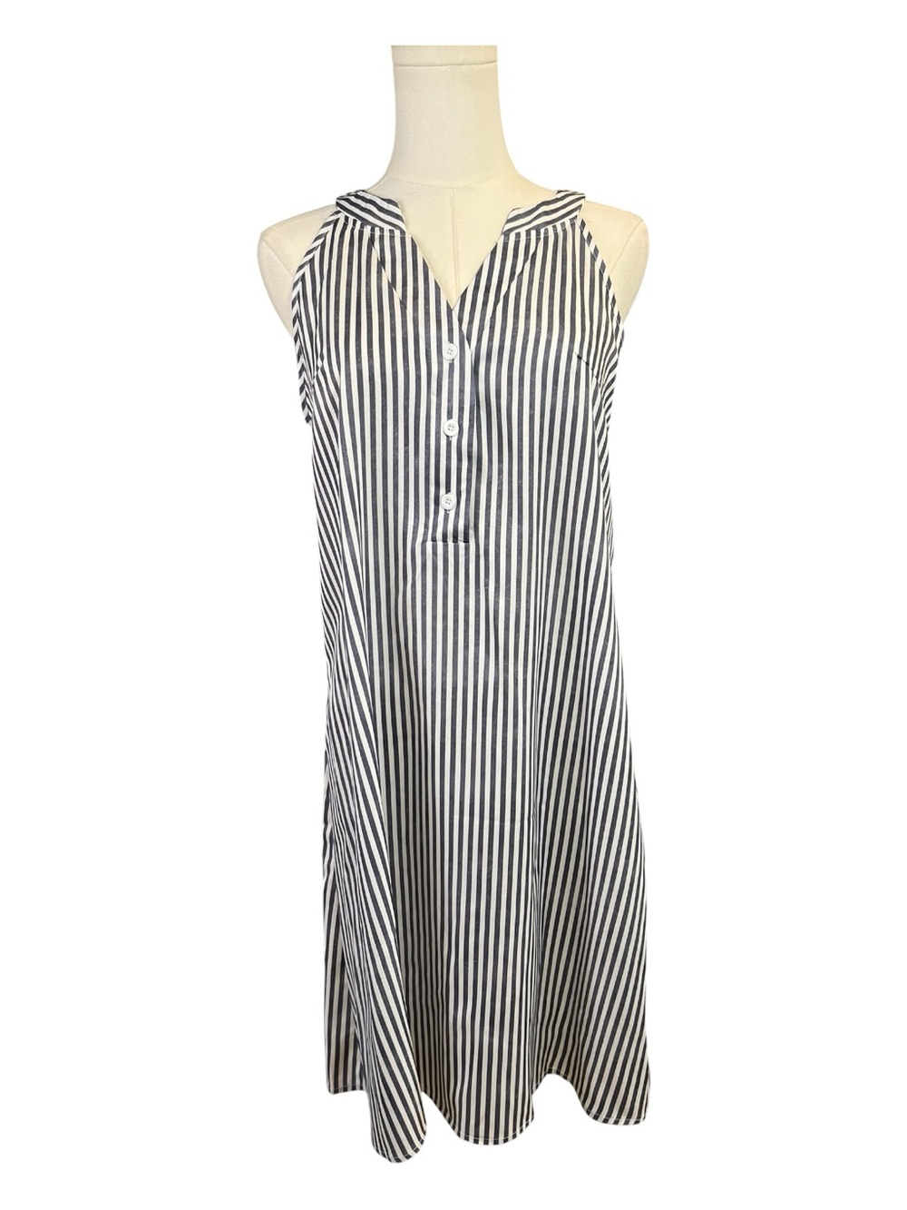 NWOT blue gray & white striped sleeveless dress | size S